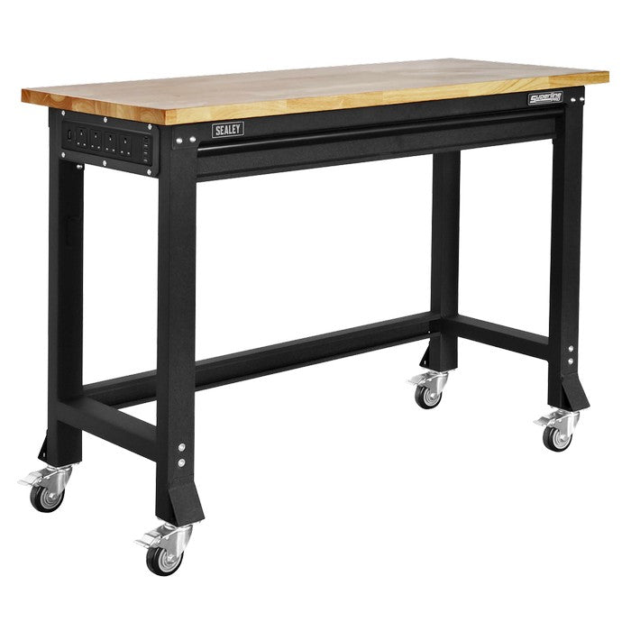 Heavy-Duty Steel Mobile Workbench with Wooden Worktop 1220mm