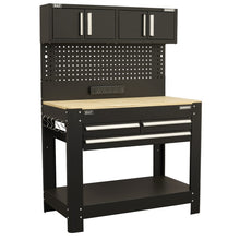 Workbench with Pegboard Back Panel, Power Bar & Wooden Top