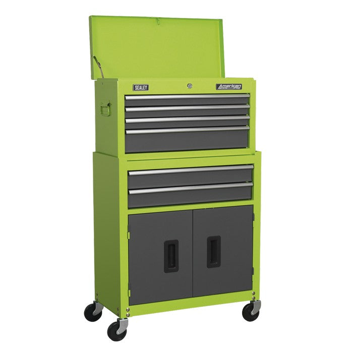 Sealey American PRO® Topchest & Rollcab Combination 6 Drawer - Green/Grey
