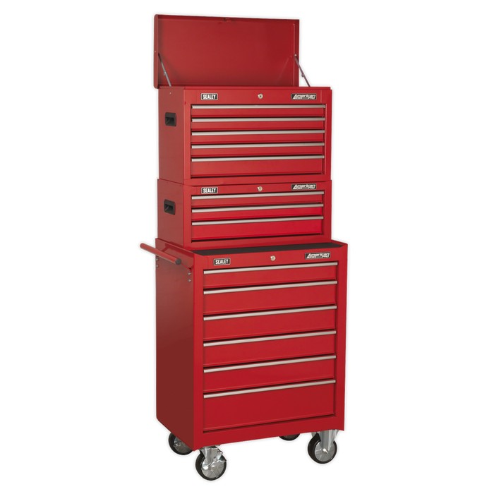 Topchest, Mid-Box & Rollcab 14 Drawer Stack - Red