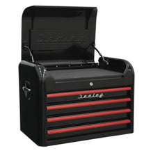 Premier™ Retro Style Topchest 4 Drawer - Black with Red Anodised Drawer Pulls