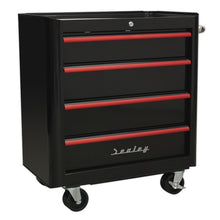 Premier™ Retro Style Rollcab 4 Drawer - Black with Red Anodised Drawer Pulls