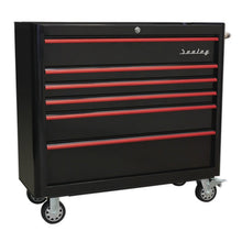 Rollcab 6 Drawer Retro Style -Black/Red Anodised Draw Pulls