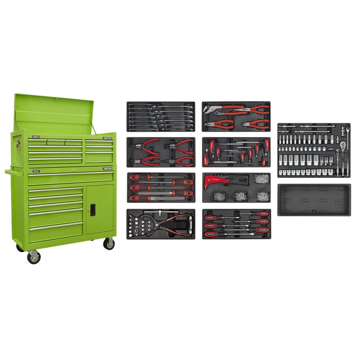 Topchest/Rollcab Combo 15 Drawer with 117pc Tool Kit - Green