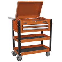 HD Mobile Tool & Parts Trolley 2 Drawer & Locking Top Orange