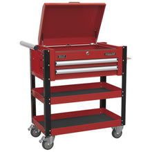 HD Mobile Tool & Parts Trolley 2 Drawer & Locking Top - Red