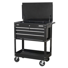HD Mobile Tool/Parts Trolley 4 Drawer + Lockable Top - Black