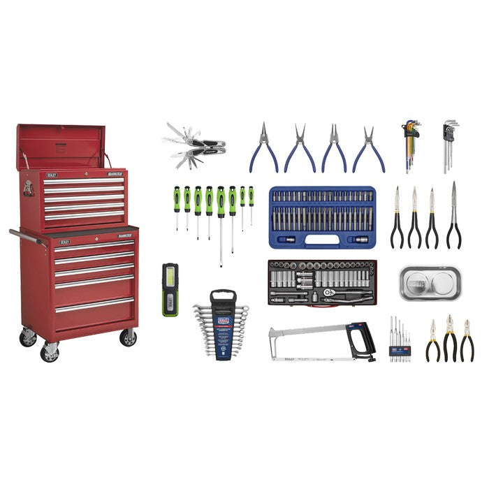 Topchest & Rollcab Combo 10 Drawer - Red & 148pc Tool Kit