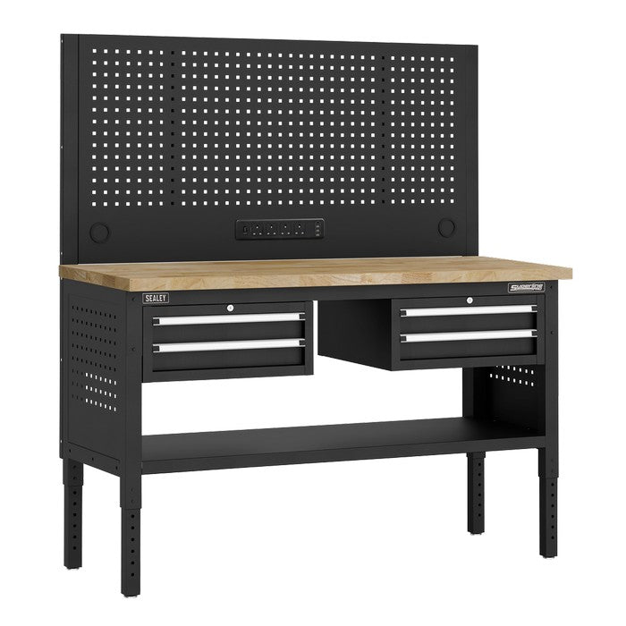 Superline PRO® Modular Workbench with 4 Drawers, Wooden Top