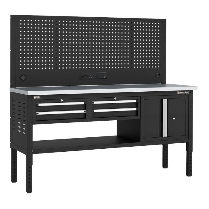 Modular Workbench, 4 Drawers & Cupboard Stainless Steel Top