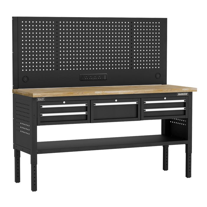 Superline PRO® Modular Workbench with 5 Drawers, Wooden Top