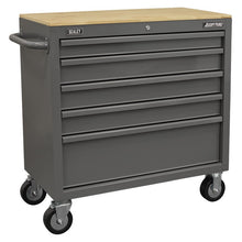 Sealey American PRO® Mobile Workstation with Wooden Worktop 5 Drawer - Grey