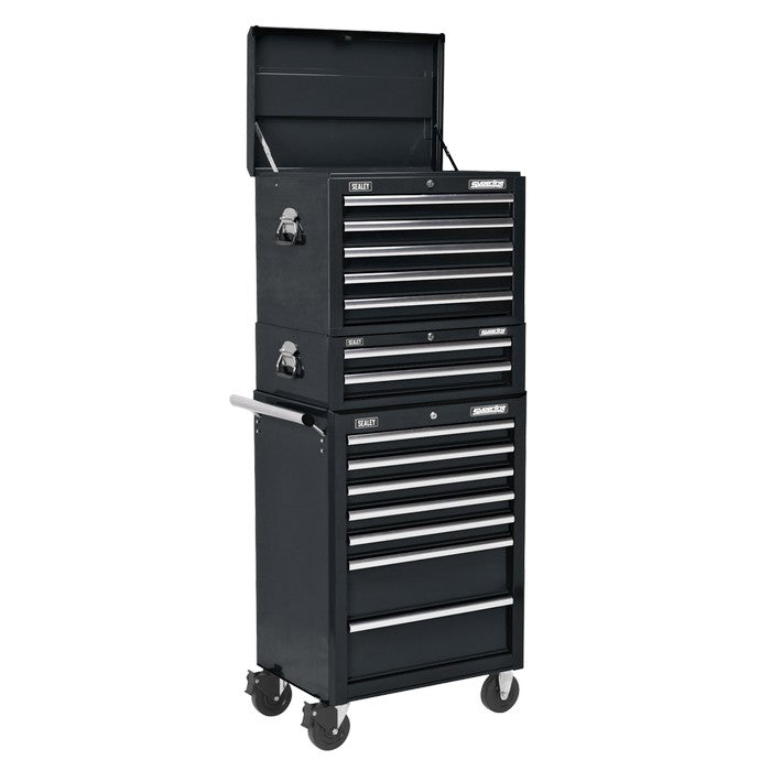 Sealey Topchest, Mid-Box & Rollcab Combination 14 Drawer - Black