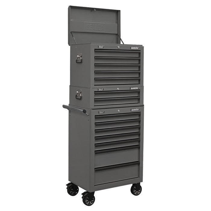 Sealey Topchest, Mid-Box & Rollcab Combination 14 Drawer - Grey