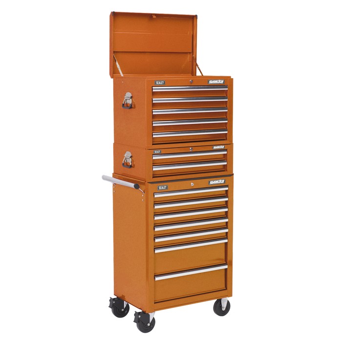 Sealey Topchest, Mid-Box & Rollcab Combination 14 Drawer - Orange
