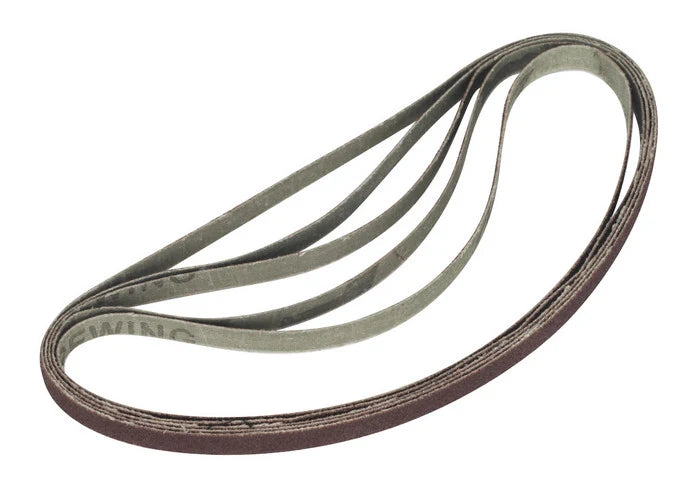 Pack of 10 sanding belts available in various styles and sizes.