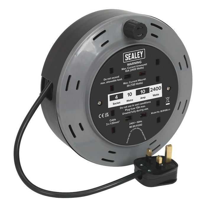 Cassette Type Cable Reel 10m 4 x 230V 1.00mm² Thermal Trip