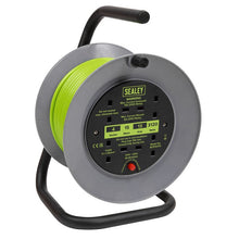 15m Cable Reel with Thermal Trip 4 x 230V - Hi-Vis Green