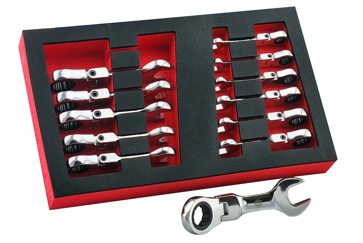 BRITOOL FLEXI STUBBY RATCHET WRENCH SET + ULTRA THIN SPANNER SET
