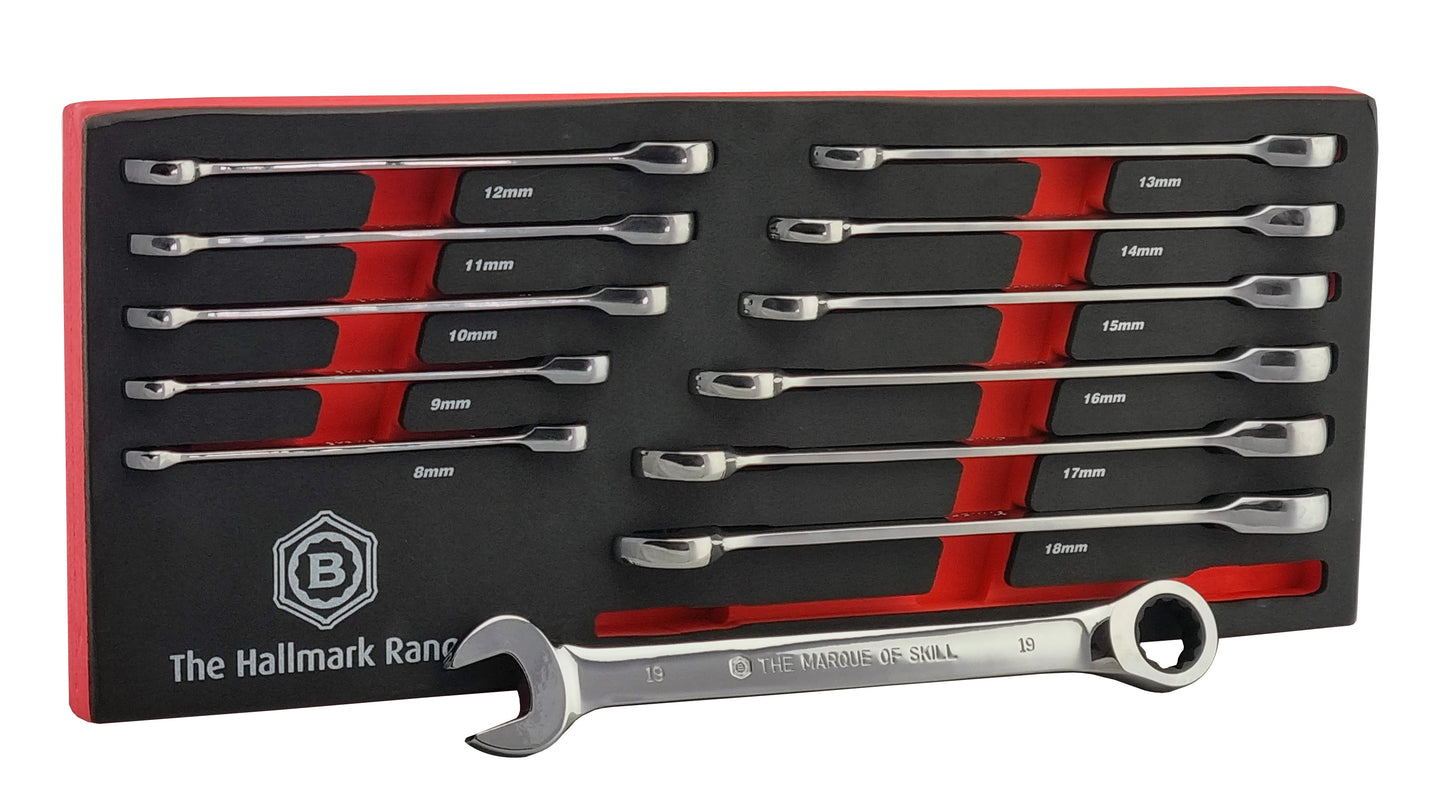 Ratchet Spanner Set 8-19mm + Stubby Ratchet Wrench Set Britool Hallmark