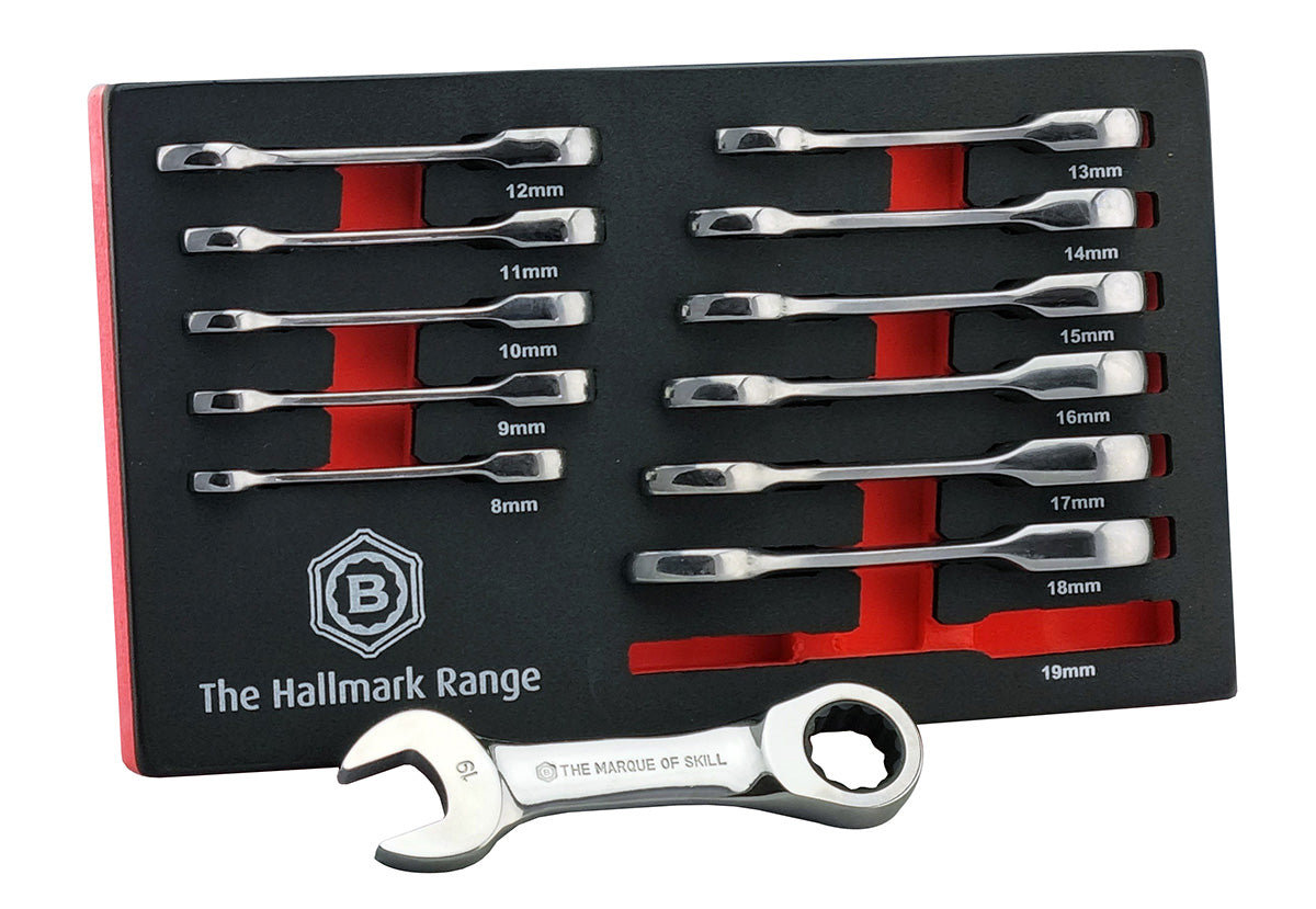 Britool Hallmark Extra-Long Double Ring Ratchet Spanner Set + Stubby Set