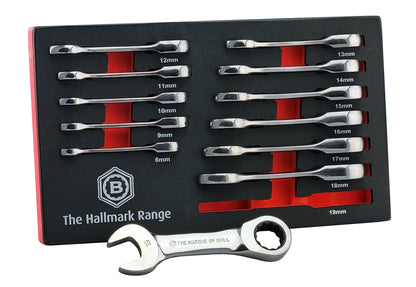 Britool Hallmark Extra-Long Double Ring Ratchet Spanner Set + Stubby Set