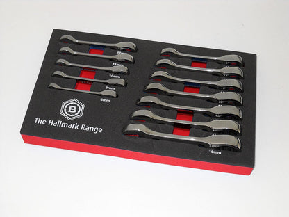 Britool Hallmark 12pc Stubby Ratcheting Spanner Set 8–19mm in Tool Control.
