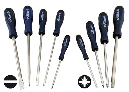 Britool 9pc Pozi & Slotted Screwdriver Set
