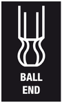 Icon of a ball end with text on a black background