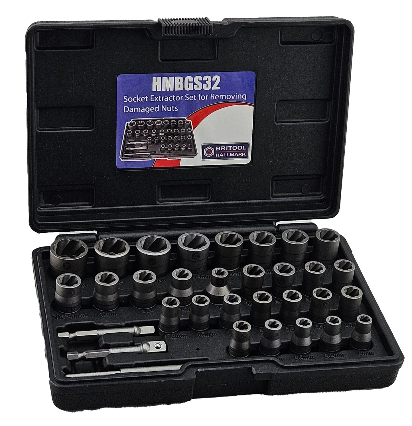 Britool Hallmark 32 piece bolt extractor socket set damaged nut remover kit