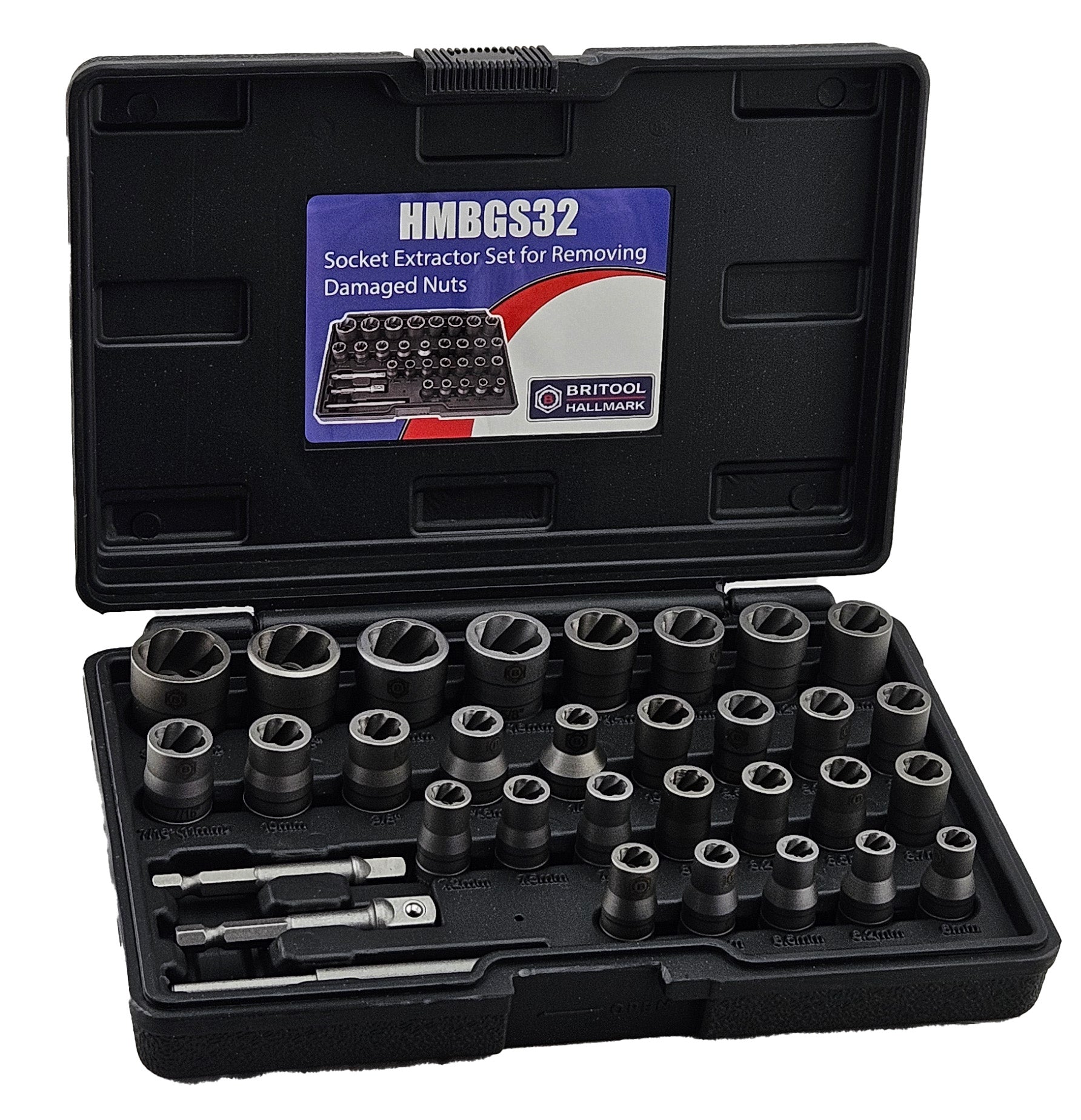 Britool Hallmark 32 piece bolt extractor socket set damaged nut remover kit