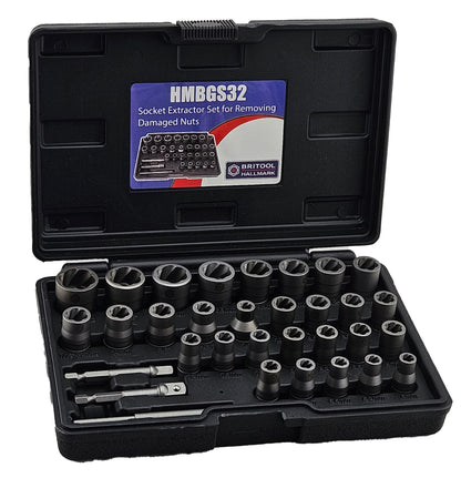 Britool Hallmark 32 piece bolt extractor socket set damaged nut remover kit