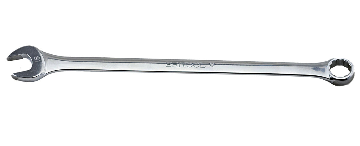 Britool England made 18mm extra long combination spanner in high polished chrome finish.