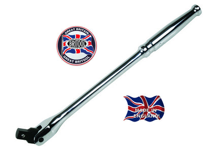 A high polished chrome finish 3/8 inch drive power bar tool with the Britool England brand logo.