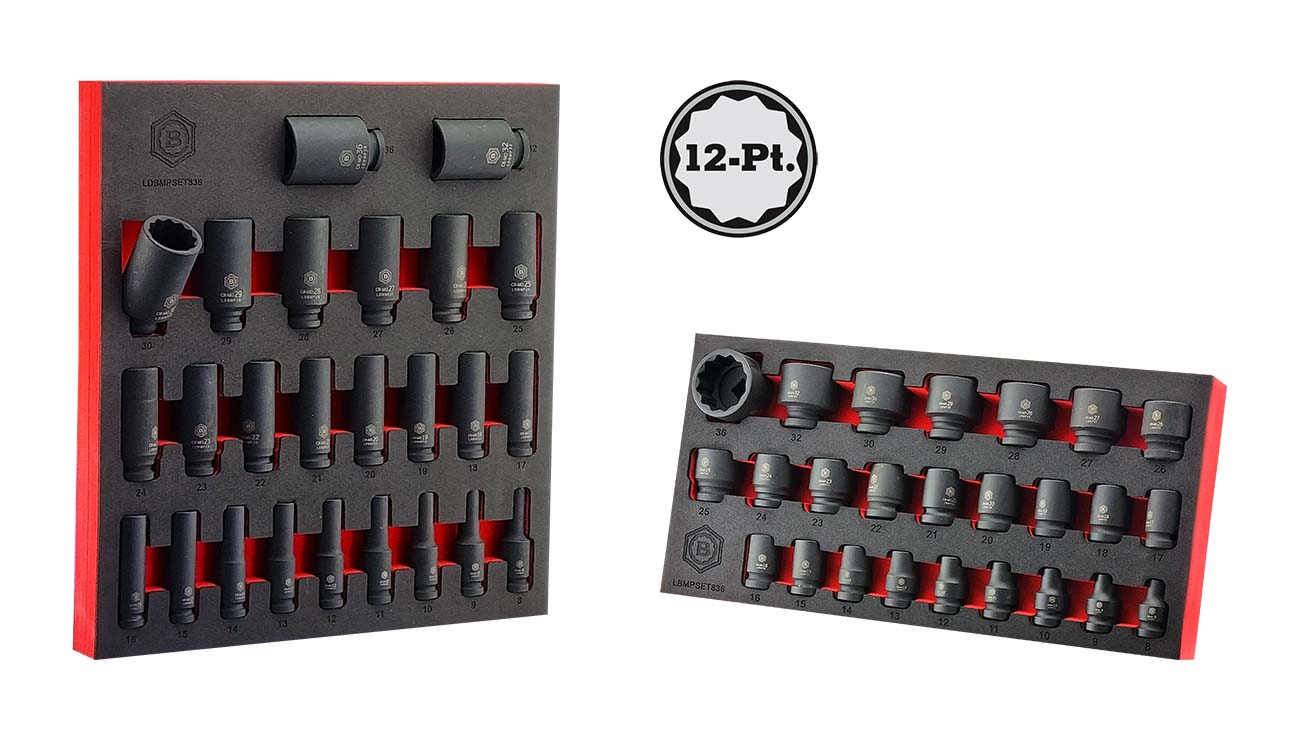 Britool Hallmark 1/2" Drive 12 point Black Impact Socket Sets, Twin Pack.  One Standard Depth and one Deep.