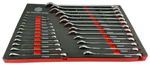 A set of Britool Hallmark combination wrenches in sizes 6-32mm, displayed in a foam tray with a red background.