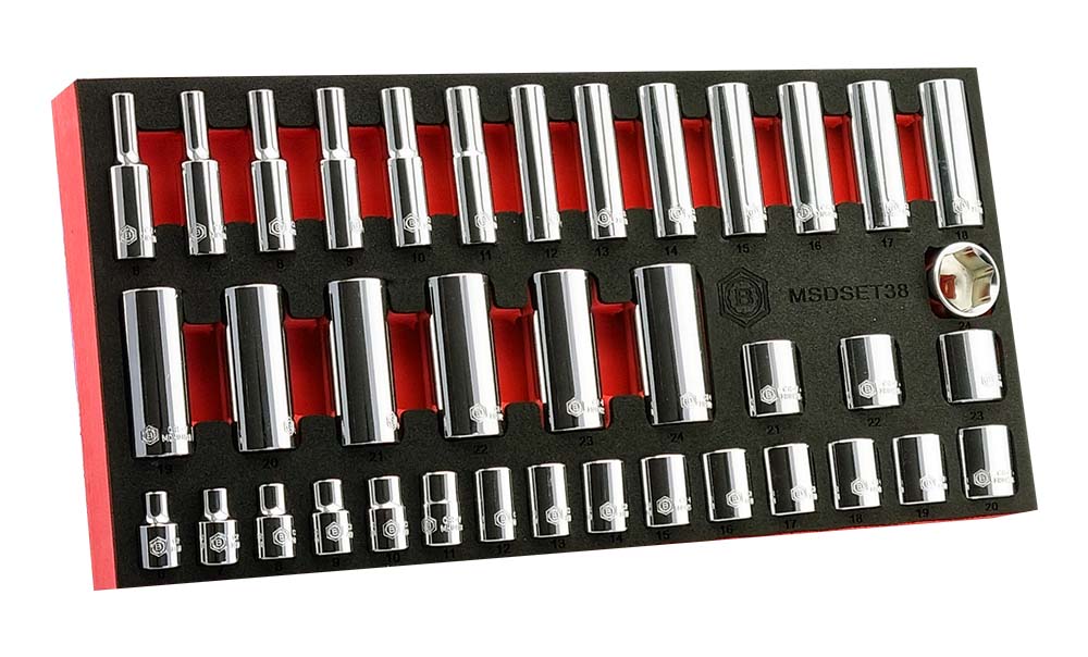 Britool Hallmark 3/8 socket set standard and deep sockets with foam tray