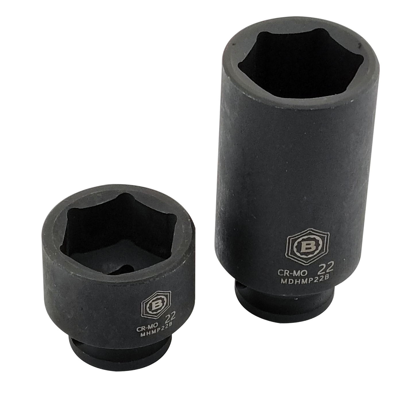 Two black Birtool Hallmark 3/8" drive 6 point impact sockets with brand logo and part reference.