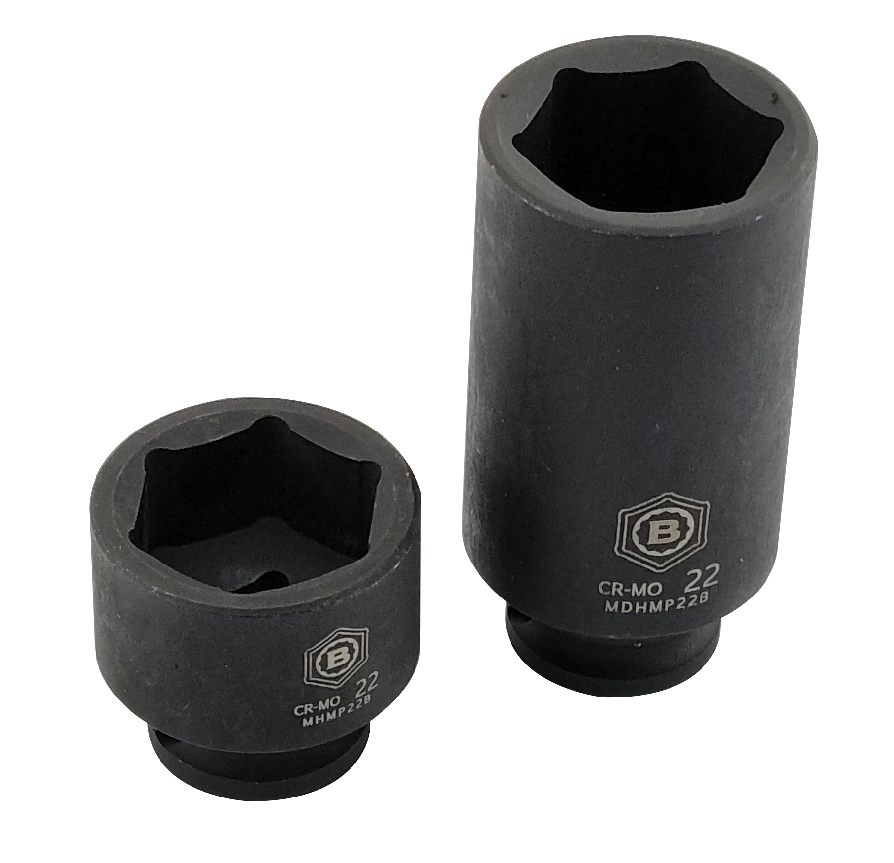 Two black Birtool Hallmark 3/8" drive 6 point impact sockets with brand logo and part reference.