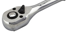 Close-up of 3/8" drive Britool Hallmark ratchet showing branding, quick release button and change lever.