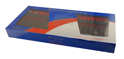 Box of Britool Hallmark hex/spline/torx bit set with blue and white design outer box.