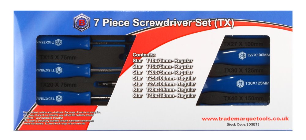 7 piece Britool Hallmark Torx screwdriver set shown in its outer cardboard packaging.