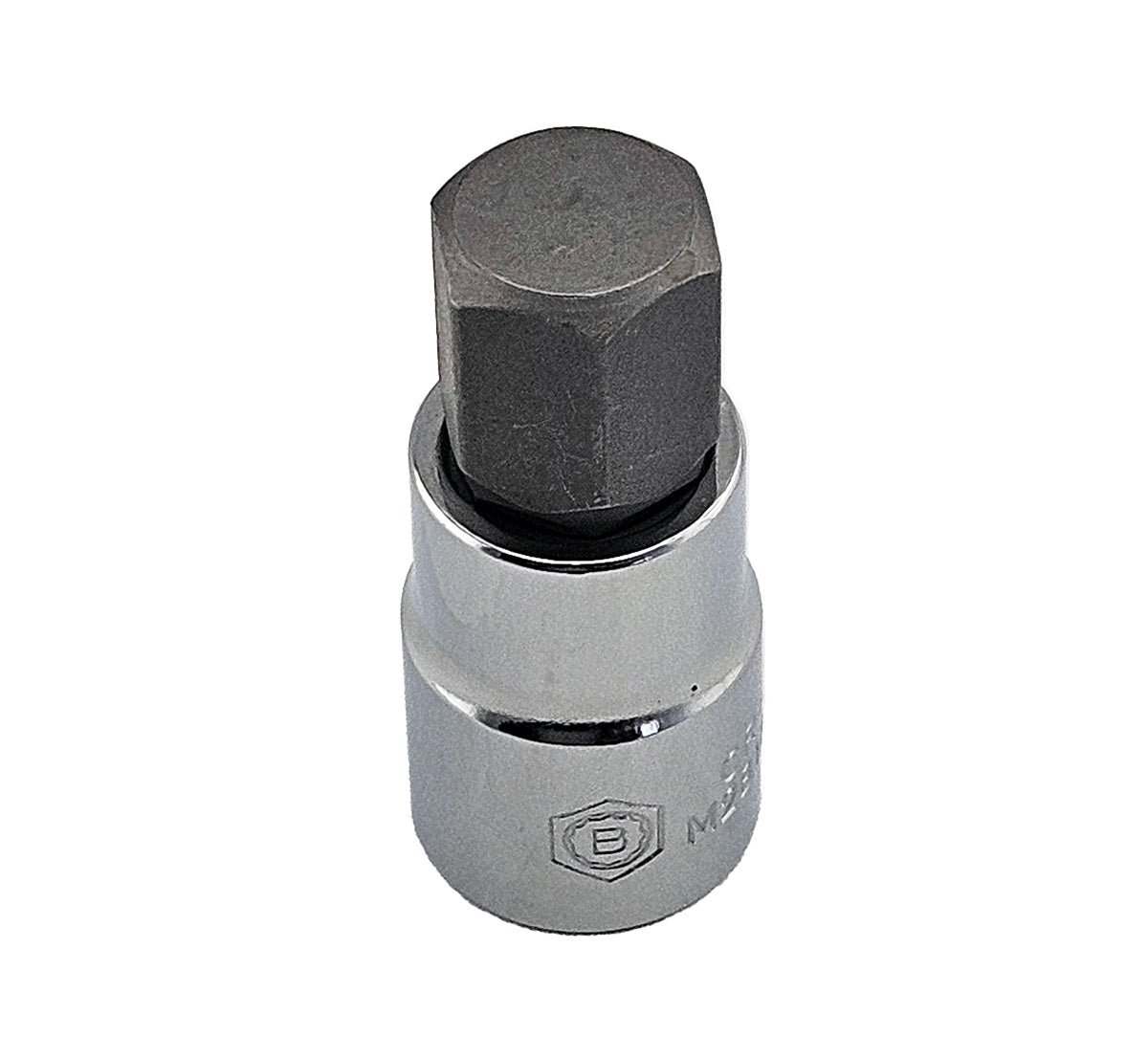 Britool Hallmark 14mm short hexagon bit socket from the M2BTSET22 set, chrome bit socket on white background