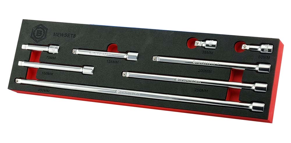 Britool Hallmark 3/8 wobble extension bar set with multiple lengths in foam