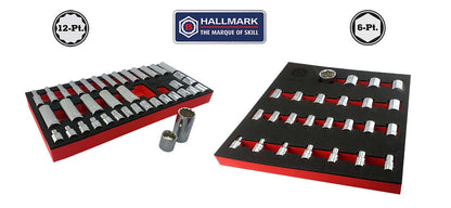 Britool Hallmark chrome socket sets twin pack offer. Contains one 1/2" drive set sizes 8-36mm and one 3/8" drive set containing standard and deep chrome socket.