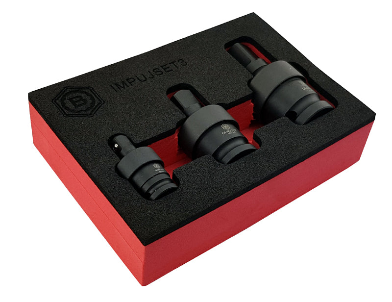 Britool Hallmark IMPUJSET3 three piece impact universal joint set with 1/4 3/8 and 1/2 inch drive Cr-Mo UJs in Tool Control foam