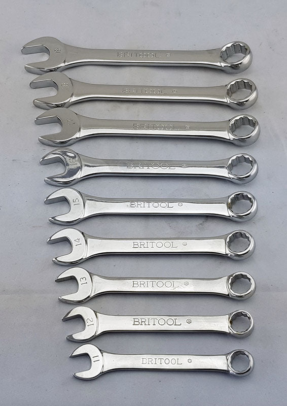 Britool Hallmark 8pc Made in England, short combination spanner set covering sizes 11 - 19mm