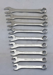 Britool Hallmark 8pc Made in England, short combination spanner set covering sizes 11 - 19mm