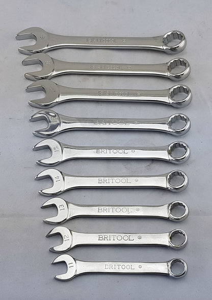 Britool Hallmark 8pc Made in England, short combination spanner set covering sizes 11 - 19mm