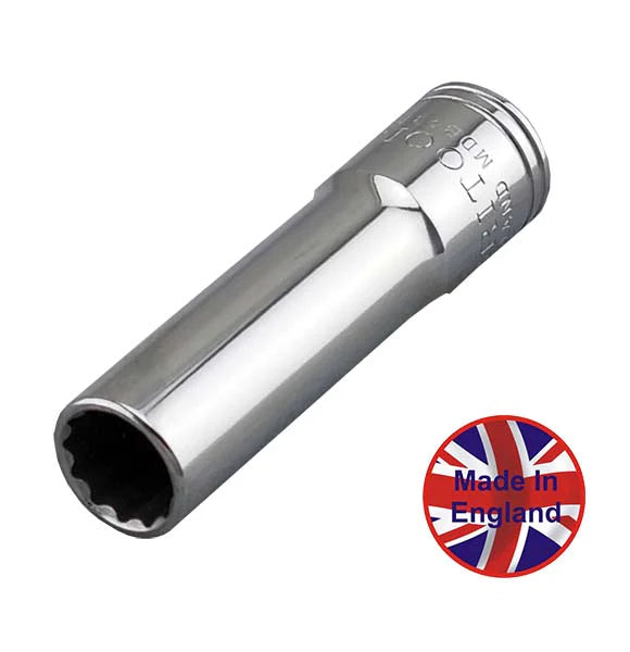 Britool England 3/8 inch drive deep 12 point bi-hex metric socket range 9mm to 19mm original UK made alloy steel hand sockets